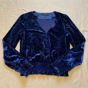 White House Black Market Twilight Blue Velvet Blouse Small  90s Y2K Aesthetic